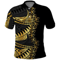Polynesia Polo Shirt Black & Gold Fancy Plumeria LT7 Black Gold - Polynesian Pride