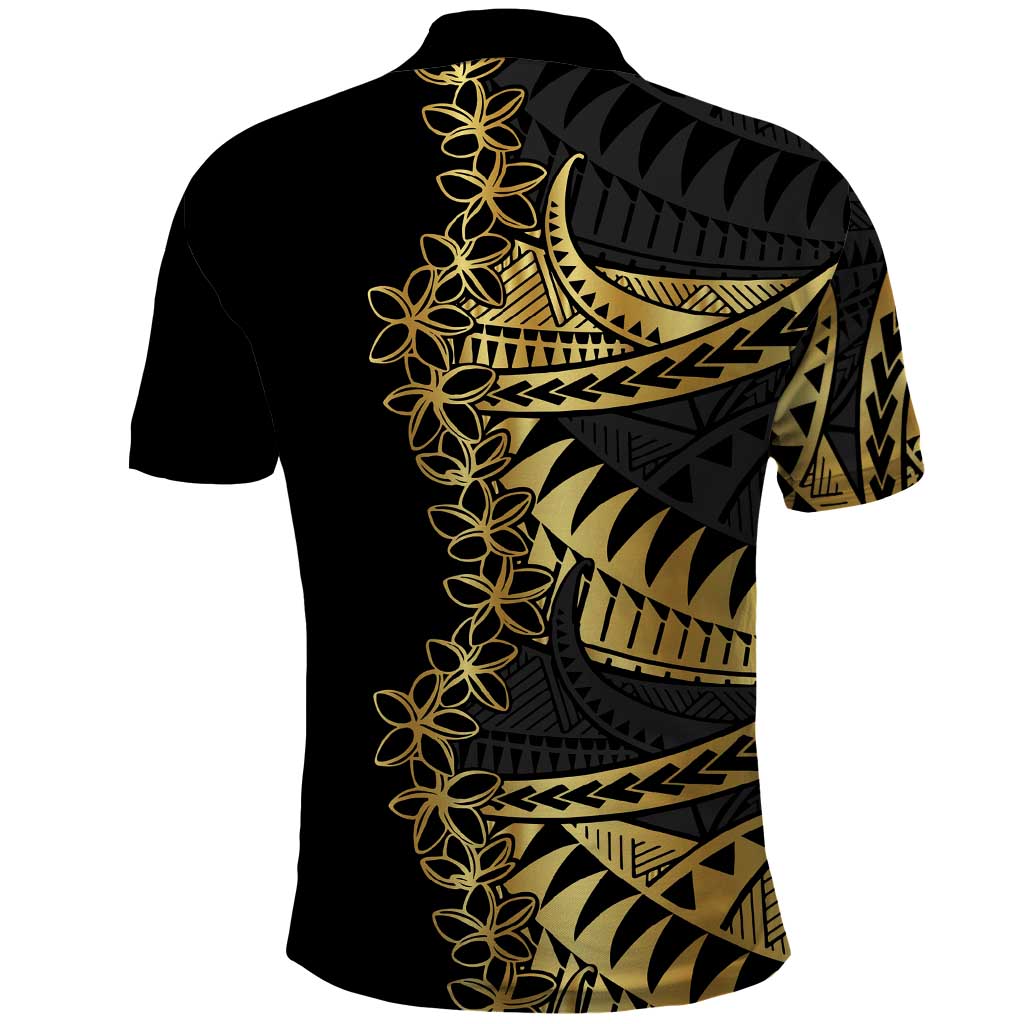 Polynesia Polo Shirt Black & Gold Fancy Plumeria LT7 - Polynesian Pride