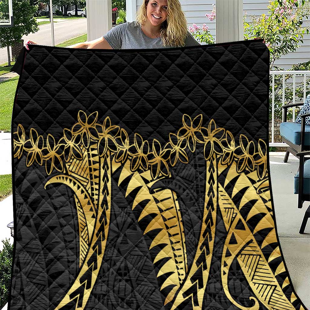 Polynesia Quilt Black & Gold Fancy Plumeria LT7 Black Gold - Polynesian Pride