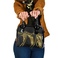 Polynesia Shoulder Handbag Black & Gold Fancy Plumeria