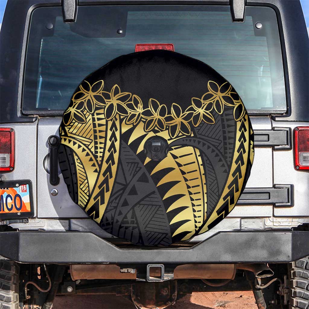 Polynesia Spare Tire Cover Black & Gold Fancy Plumeria LT7 Black Gold - Polynesian Pride