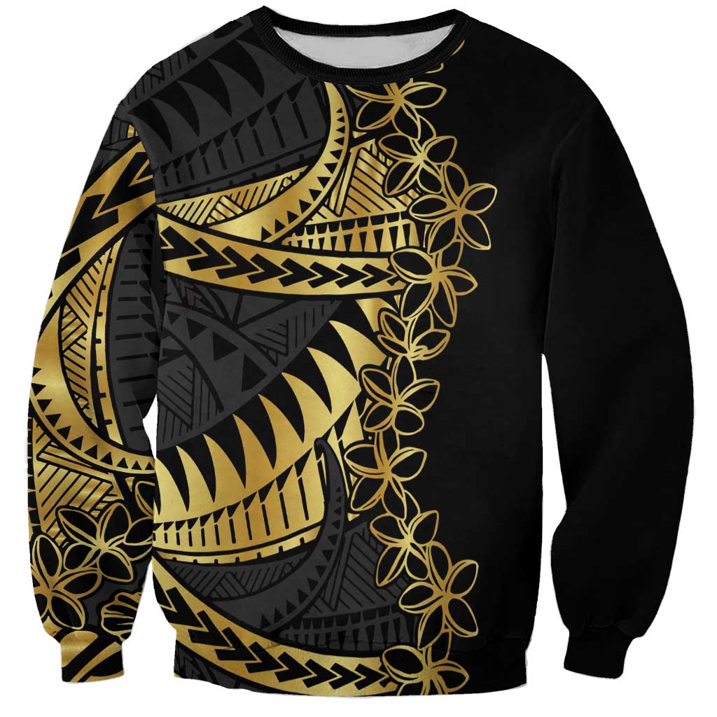 Polynesia Sweatshirt Black & Gold Fancy Plumeria LT7 Unisex Black Gold - Polynesian Pride