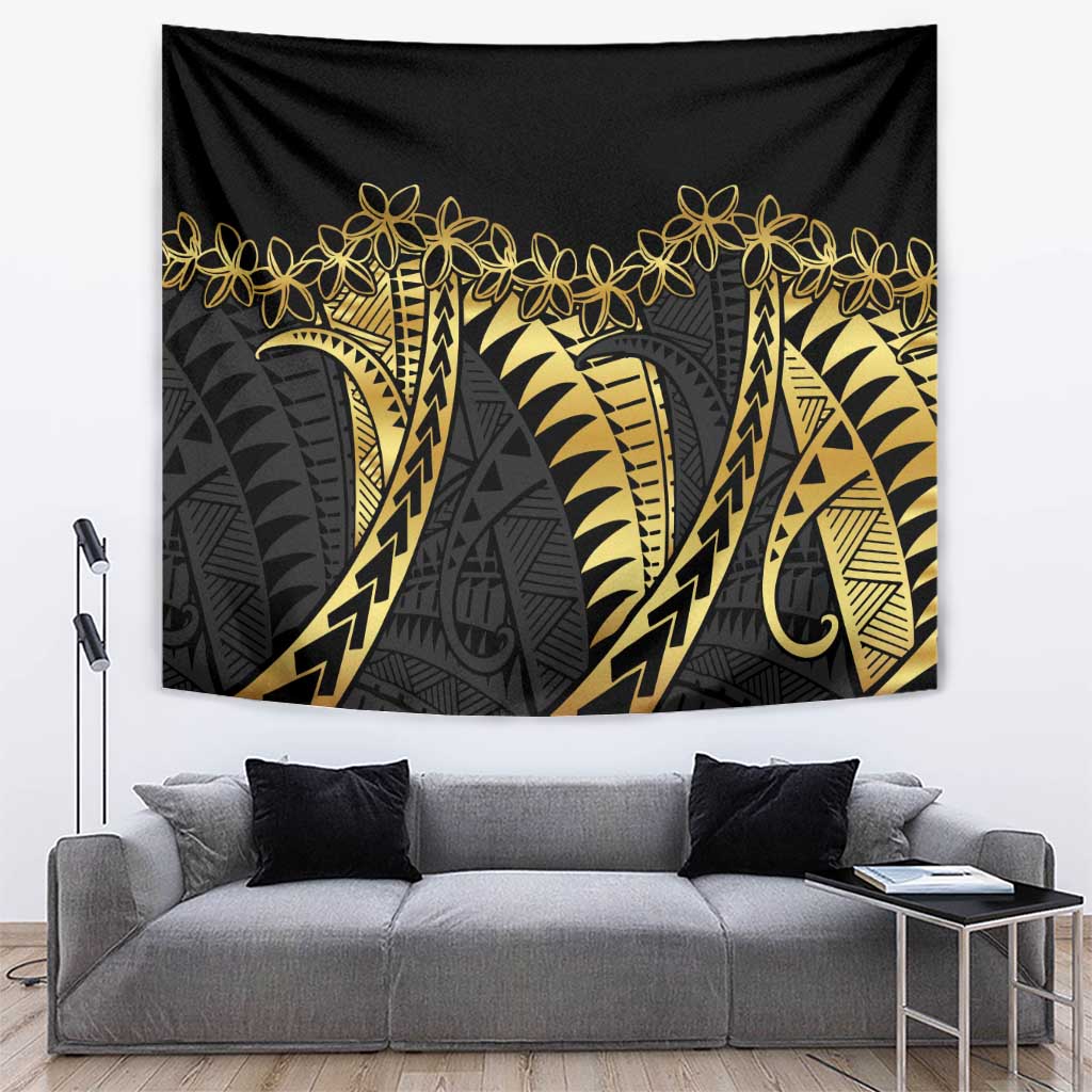 Polynesia Tapestry Black & Gold Fancy Plumeria LT7 Black Gold - Polynesian Pride