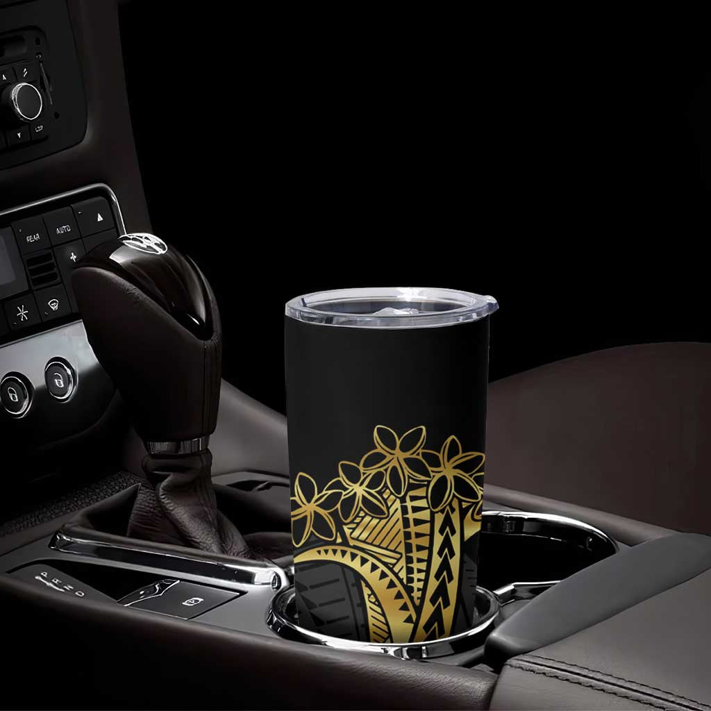 Polynesia Personalised Tumbler Cup Black & Gold Fancy Plumeria