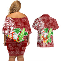 Hawaii Christmas Mele Kalikimaka Couples Matching Off Shoulder Short Dress and Hawaiian Shirt Santa Claus LT7 - Polynesian Pride