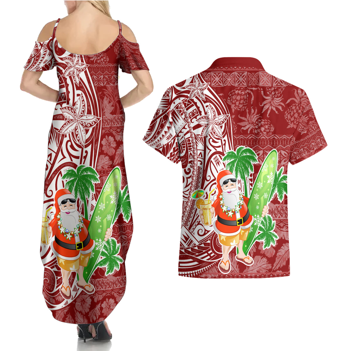 Hawaii Christmas Mele Kalikimaka Couples Matching Summer Maxi Dress and Hawaiian Shirt Santa Claus LT7 - Polynesian Pride