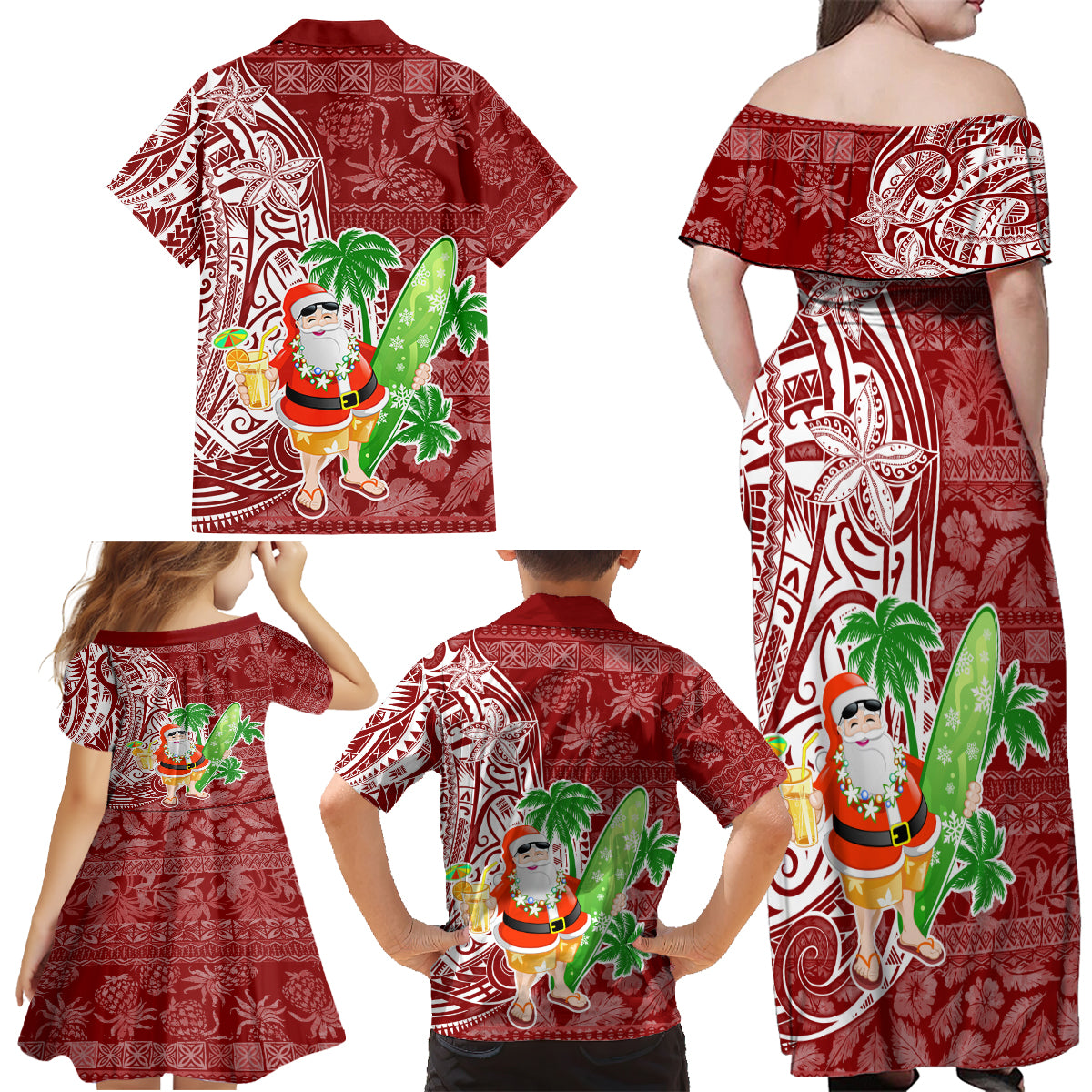 Hawaii Christmas Mele Kalikimaka Family Matching Off Shoulder Maxi Dress and Hawaiian Shirt Santa Claus LT7 - Polynesian Pride