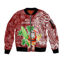 Hawaii Christmas Mele Kalikimaka Sleeve Zip Bomber Jacket Santa Claus LT7 Unisex Red - Polynesian Pride