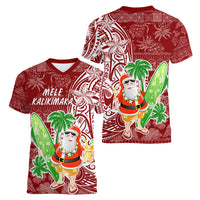 Hawaii Christmas Mele Kalikimaka Women V Neck T Shirt Santa Claus LT7 - Polynesian Pride