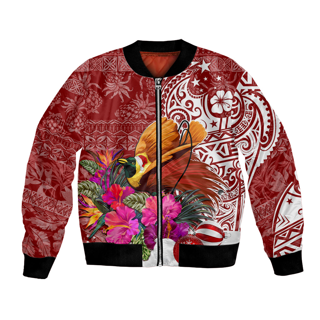 Papua New Guinea Christmas Bomber Jacket Bird-of-Paradise Special LT7 Unisex Red - Polynesian Pride