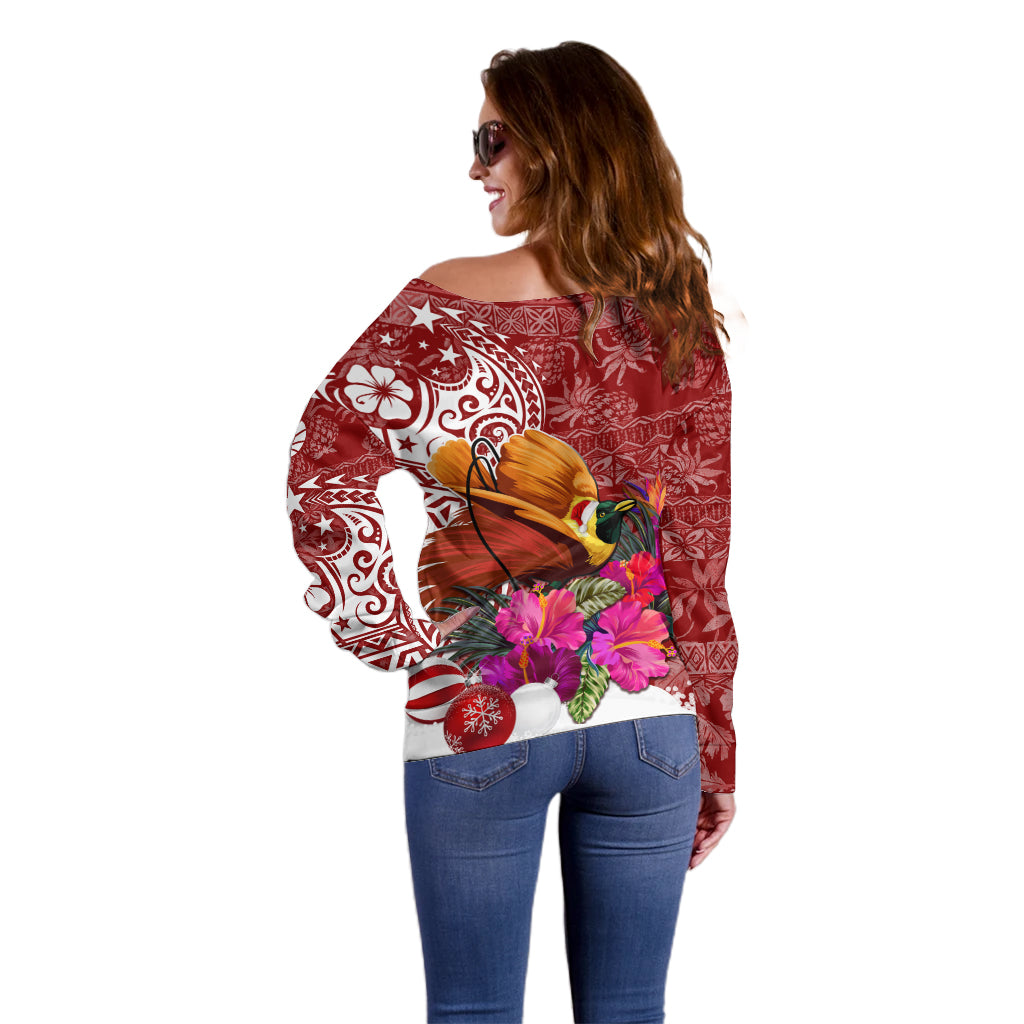 Papua New Guinea Christmas Off Shoulder Sweater Bird-of-Paradise Special LT7 - Polynesian Pride