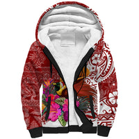 Papua New Guinea Christmas Sherpa Hoodie Bird-of-Paradise Special LT7 Unisex Red - Polynesian Pride