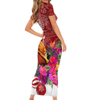 Papua New Guinea Christmas Short Sleeve Bodycon Dress Bird-of-Paradise Special LT7 - Polynesian Pride