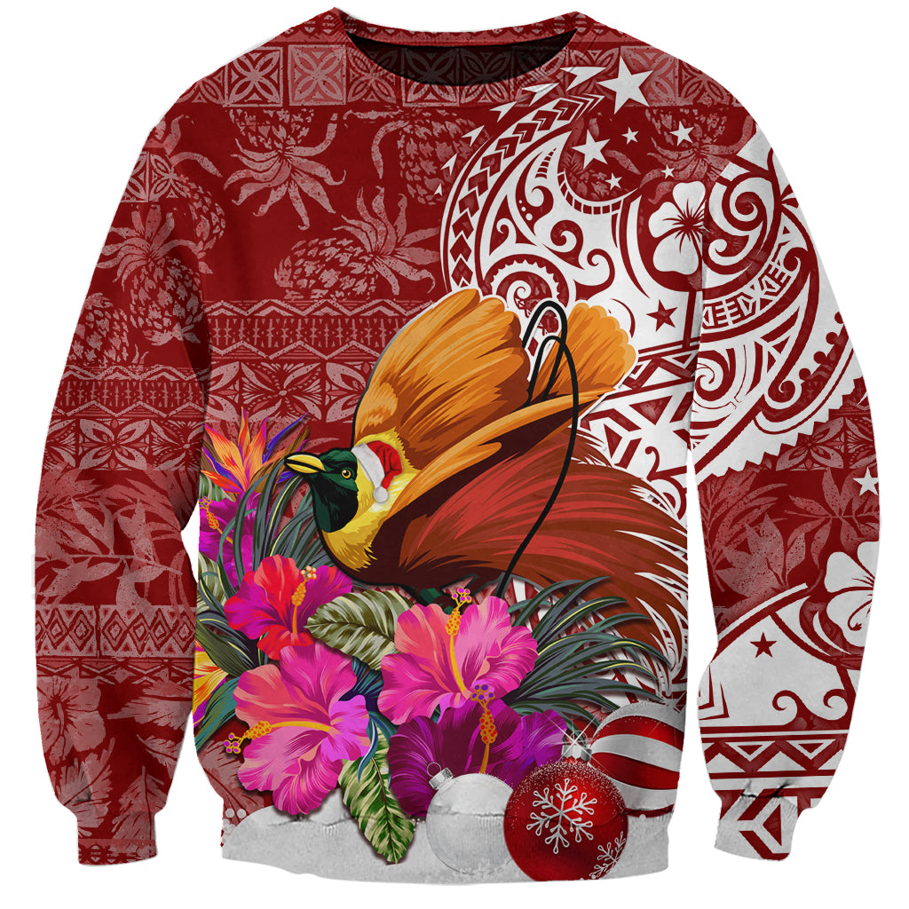 Papua New Guinea Christmas Sweatshirt Bird-of-Paradise Special LT7 Unisex Red - Polynesian Pride