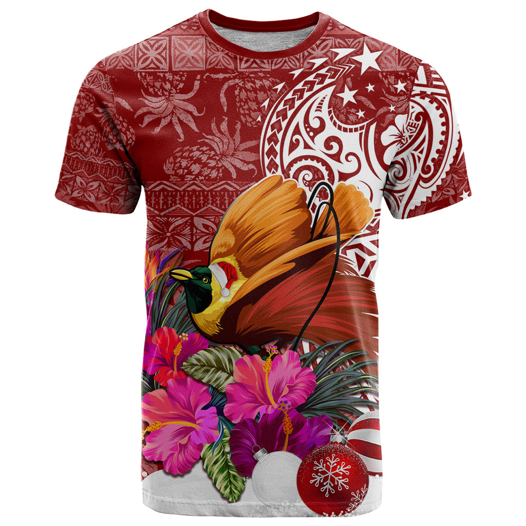 Papua New Guinea Christmas T Shirt Bird-of-Paradise Special LT7 Red - Polynesian Pride