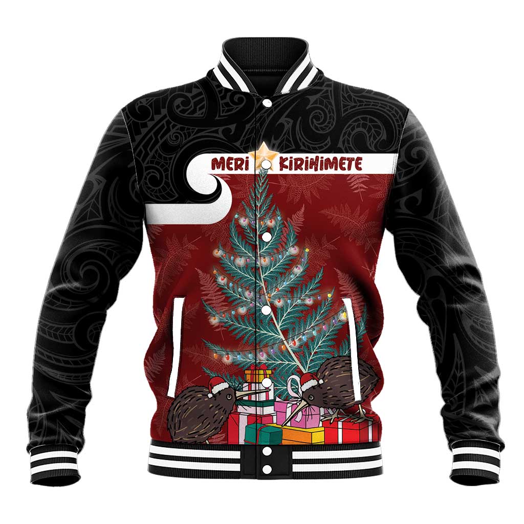 Personalised New Zealand Maori Christmas Baseball Jacket Xmas Fern Mix Kowhawhai LT7 Unisex Black - Polynesian Pride