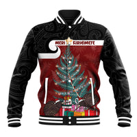 Personalised New Zealand Maori Christmas Baseball Jacket Xmas Fern Mix Kowhawhai LT7 Unisex Black - Polynesian Pride
