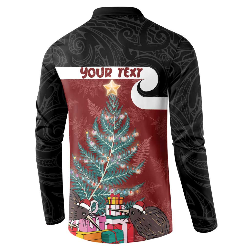 Personalised New Zealand Maori Christmas Button Sweatshirt Xmas Fern Mix Kowhawhai