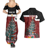 Personalised New Zealand Maori Christmas Couples Matching Summer Maxi Dress and Hawaiian Shirt Xmas Fern Mix Kowhawhai