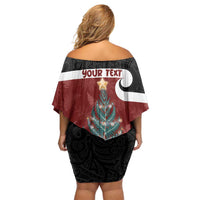 Personalised New Zealand Maori Christmas Family Matching Off Shoulder Short Dress and Hawaiian Shirt Xmas Fern Mix Kowhawhai