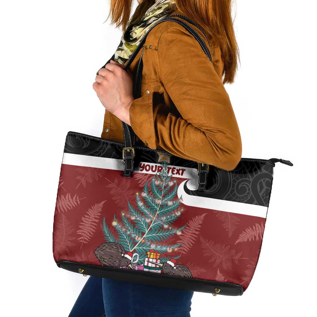 Personalised New Zealand Maori Christmas Leather Tote Bag Xmas Fern Mix Kowhawhai LT7 Black - Polynesian Pride
