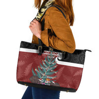 Personalised New Zealand Maori Christmas Leather Tote Bag Xmas Fern Mix Kowhawhai LT7 Black - Polynesian Pride
