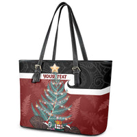 Personalised New Zealand Maori Christmas Leather Tote Bag Xmas Fern Mix Kowhawhai LT7 - Polynesian Pride
