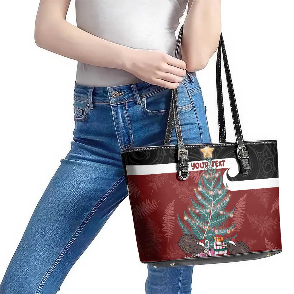 Personalised New Zealand Maori Christmas Leather Tote Bag Xmas Fern Mix Kowhawhai LT7 - Polynesian Pride