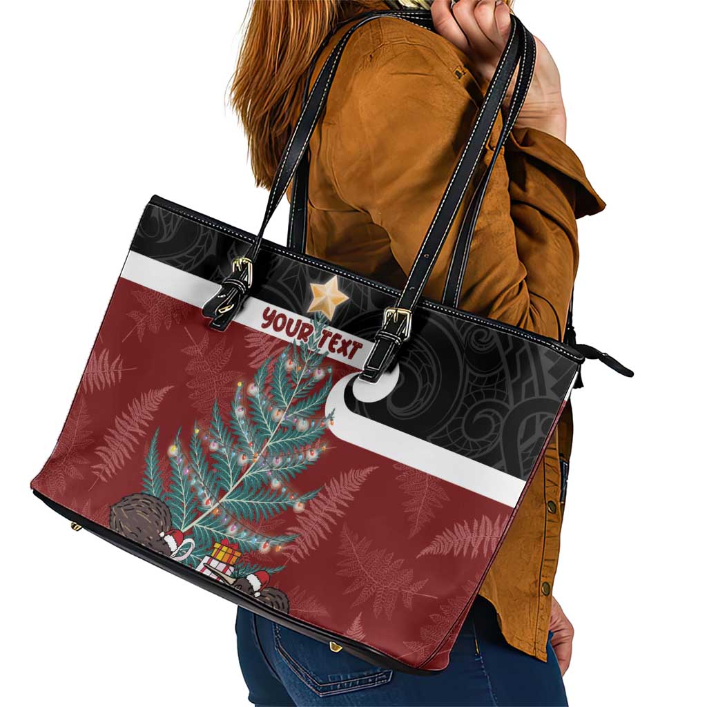 Personalised New Zealand Maori Christmas Leather Tote Bag Xmas Fern Mix Kowhawhai LT7 - Polynesian Pride