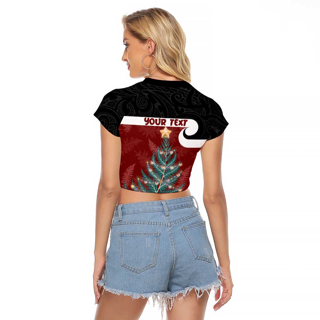 Personalised New Zealand Maori Christmas Raglan Cropped T Shirt Xmas Fern Mix Kowhawhai