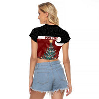 Personalised New Zealand Maori Christmas Raglan Cropped T Shirt Xmas Fern Mix Kowhawhai