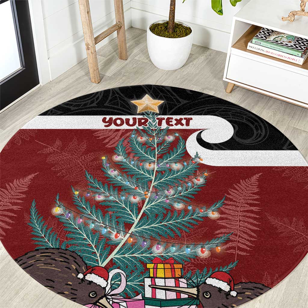 Personalised New Zealand Maori Christmas Round Carpet Xmas Fern Mix Kowhawhai LT7 Black - Polynesian Pride