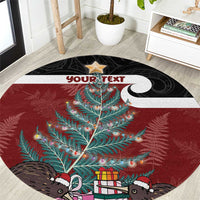 Personalised New Zealand Maori Christmas Round Carpet Xmas Fern Mix Kowhawhai LT7 Black - Polynesian Pride