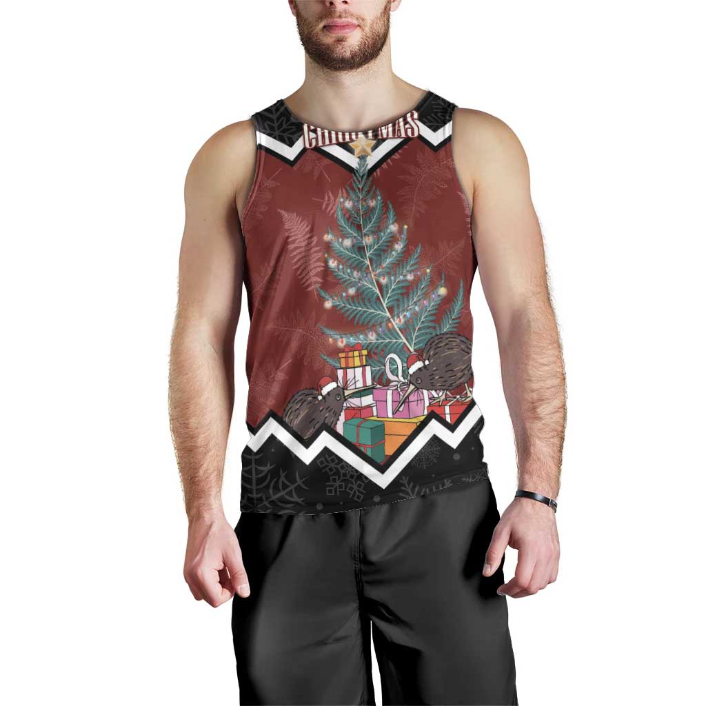 Personalised New Zealand Christmas Men Tank Top Xmas Fern and Kiwi Birds