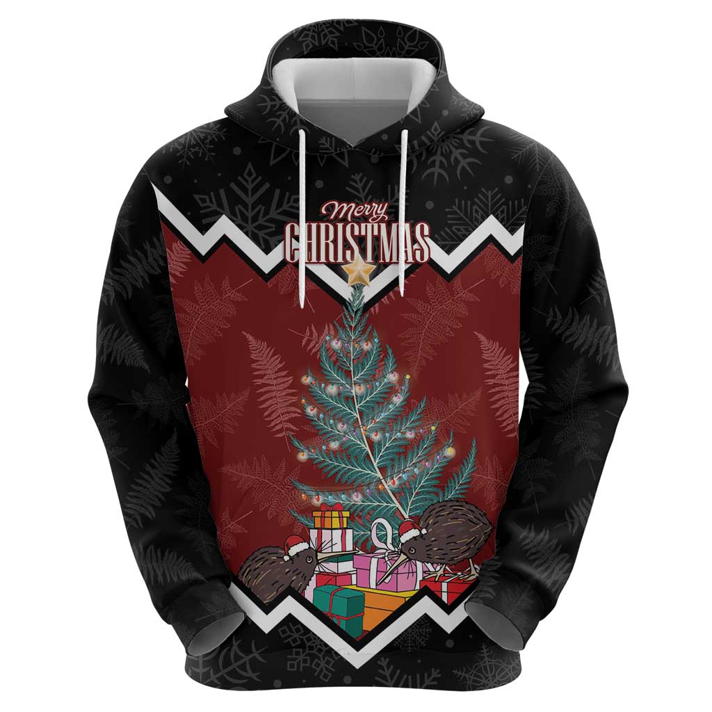 Personalised New Zealand Christmas Zip Hoodie Xmas Fern and Kiwi Birds