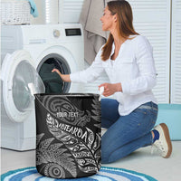 Aotearoa Personalized Lawn Bowls Maori Laundry Basket New Zealand Black Tribal Silver Fern - Polynesian Pride