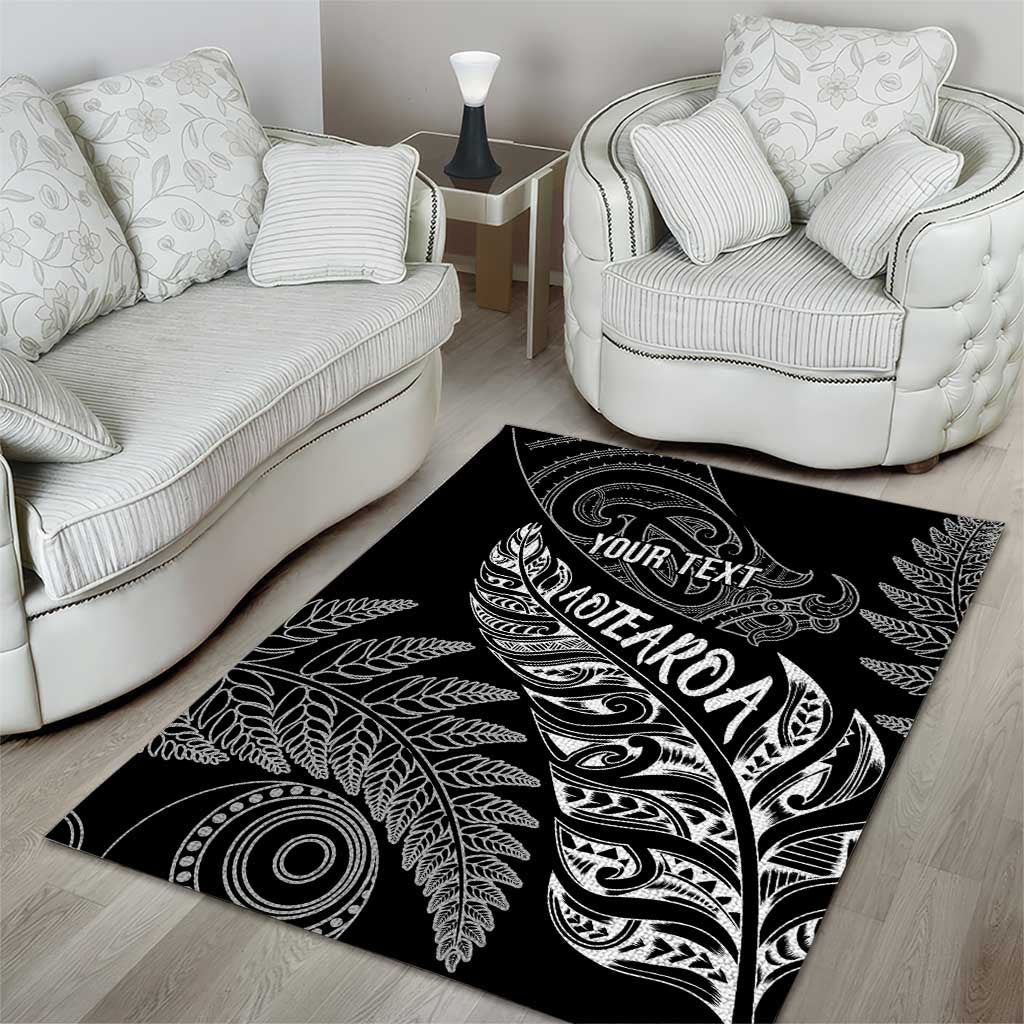 Aotearoa Personalized Lawn Bowls Maori Area Rug New Zealand Black Tribal Silver Fern - Polynesian Pride
