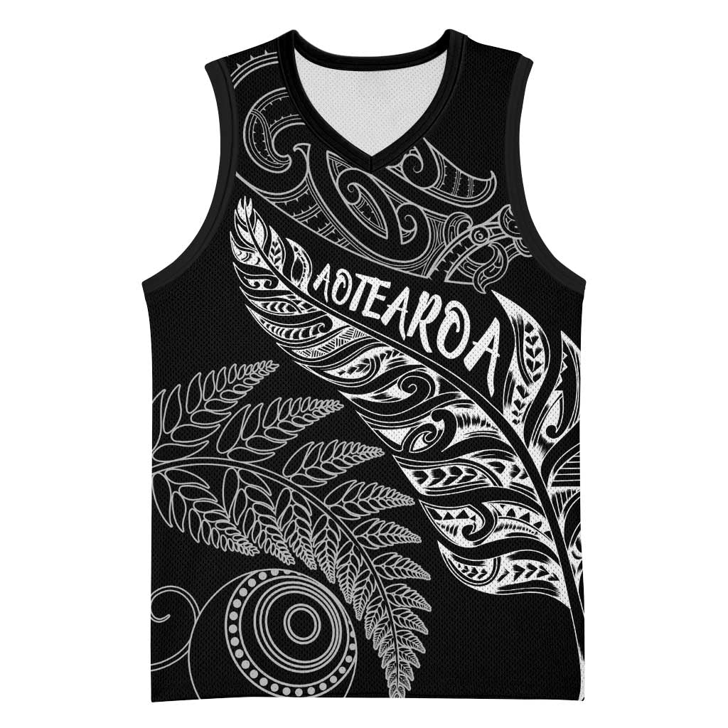 Aotearoa Personalized Lawn Bowls Maori Basketball Jersey New Zealand Black Tribal Silver Fern - Polynesian Pride