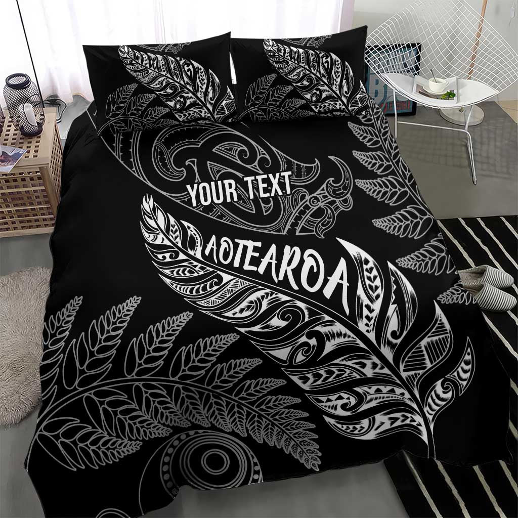 Aotearoa Personalized Lawn Bowls Maori Bedding Set New Zealand Black Tribal Silver Fern - Polynesian Pride