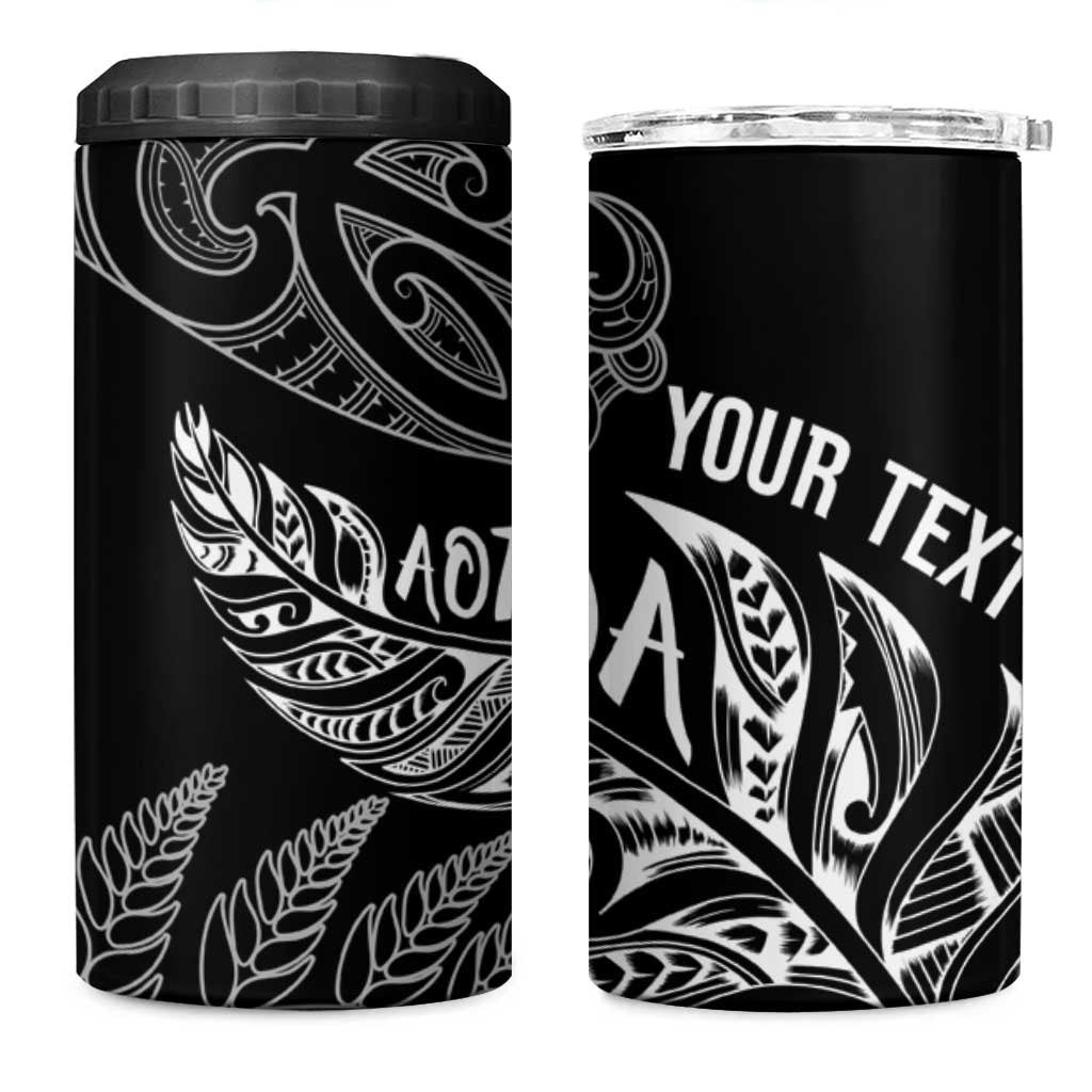 Aotearoa Personalized Lawn Bowls Maori 4 in 1 Can Cooler Tumbler New Zealand Black Tribal Silver Fern - Polynesian Pride