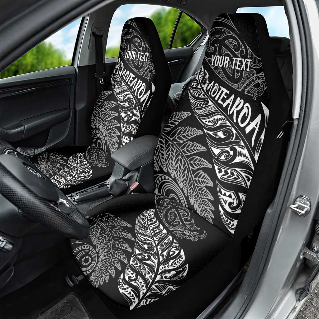 Aotearoa Personalized Lawn Bowls Maori Car Seat Cover New Zealand Black Tribal Silver Fern - Polynesian Pride