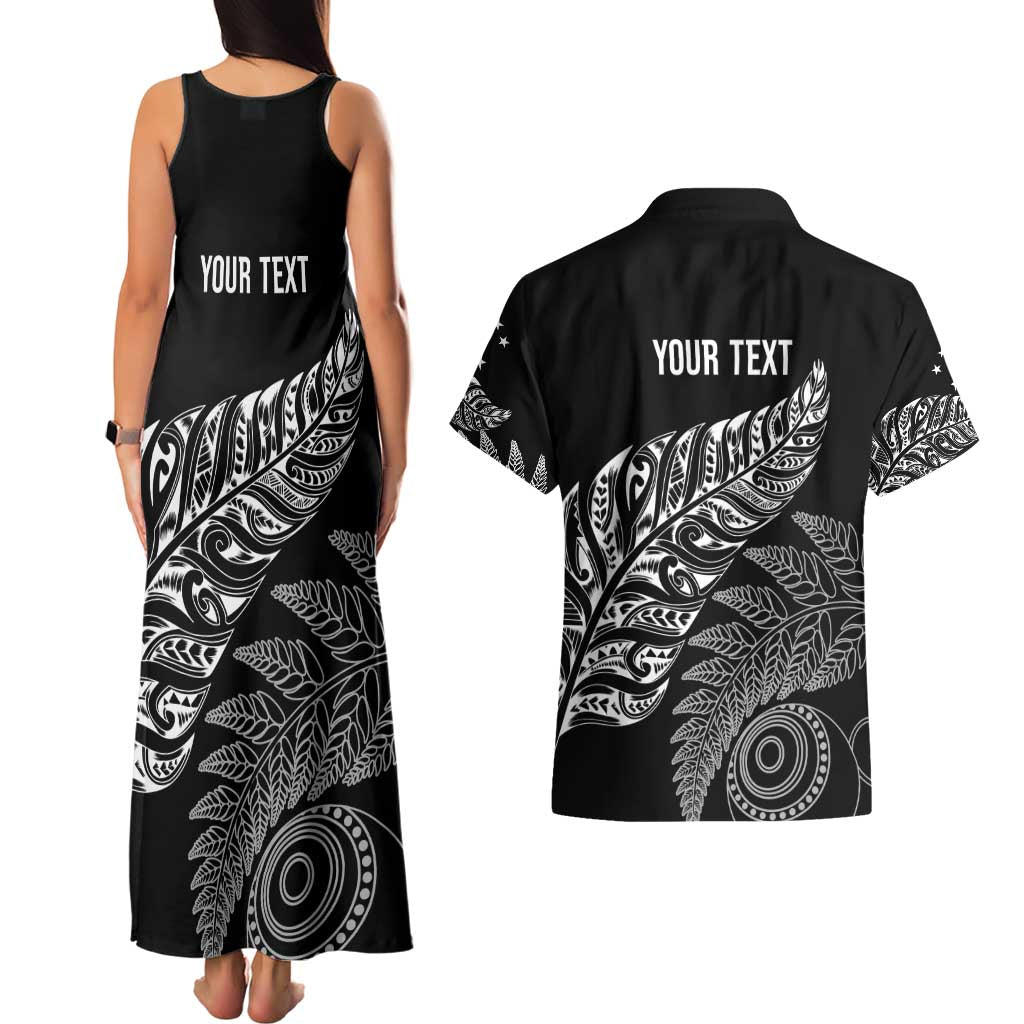 Aotearoa Personalized Lawn Bowls Maori Couples Matching Tank Maxi Dress and Hawaiian Shirt New Zealand Black Tribal Silver Fern - Polynesian Pride