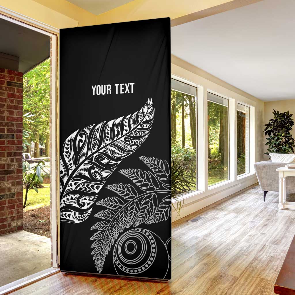 Aotearoa Personalized Lawn Bowls Maori Door Cover New Zealand Black Tribal Silver Fern - Polynesian Pride