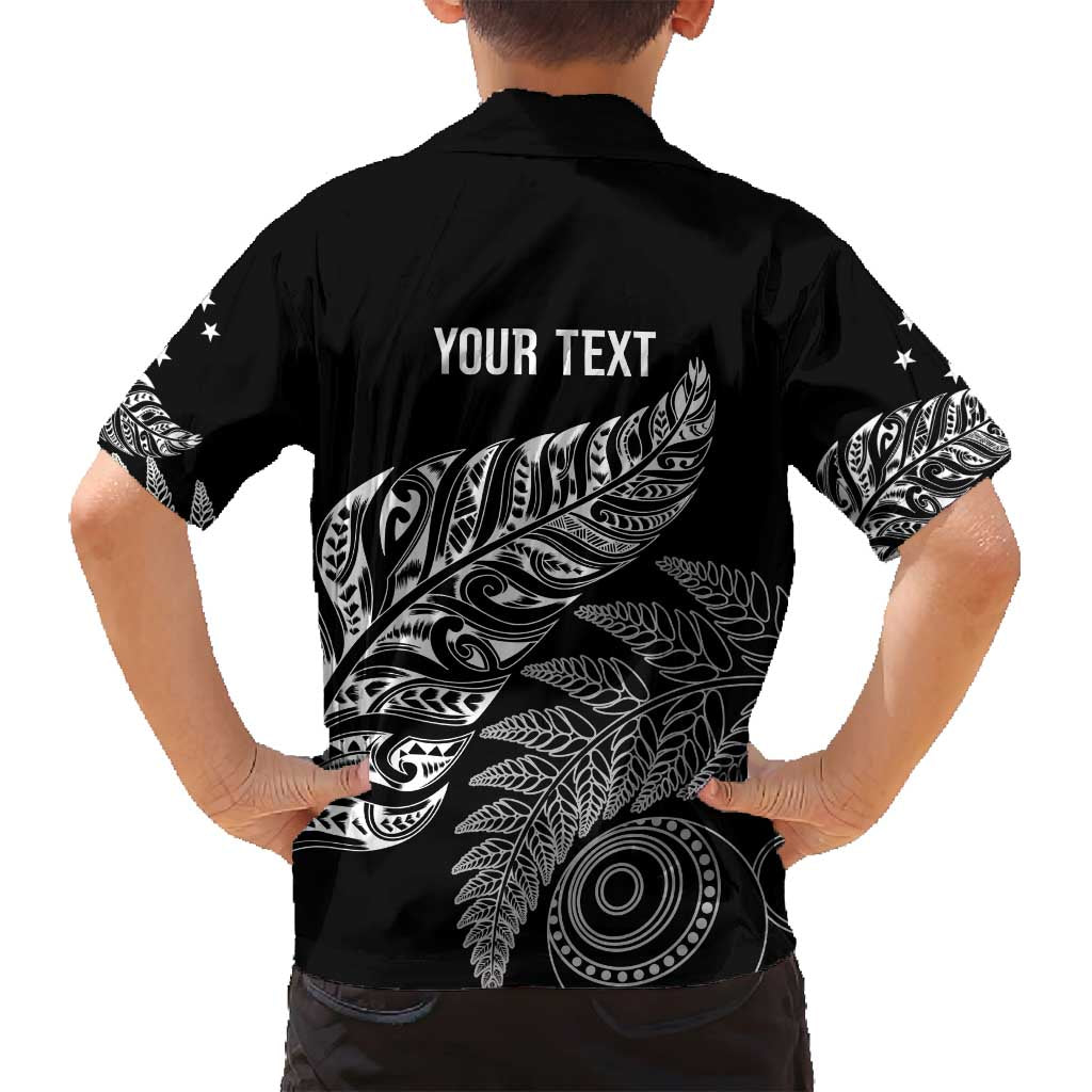 Aotearoa Personalized Lawn Bowls Maori Family Matching Off Shoulder Short Dress and Hawaiian Shirt New Zealand Black Tribal Silver Fern - Polynesian Pride