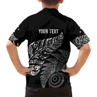 Aotearoa Personalized Lawn Bowls Maori Family Matching Off Shoulder Short Dress and Hawaiian Shirt New Zealand Black Tribal Silver Fern - Polynesian Pride