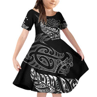 Aotearoa Personalized Lawn Bowls Maori Family Matching Off Shoulder Short Dress and Hawaiian Shirt New Zealand Black Tribal Silver Fern - Polynesian Pride