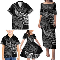 Aotearoa Personalized Lawn Bowls Maori Family Matching Puletasi and Hawaiian Shirt New Zealand Black Tribal Silver Fern - Polynesian Pride