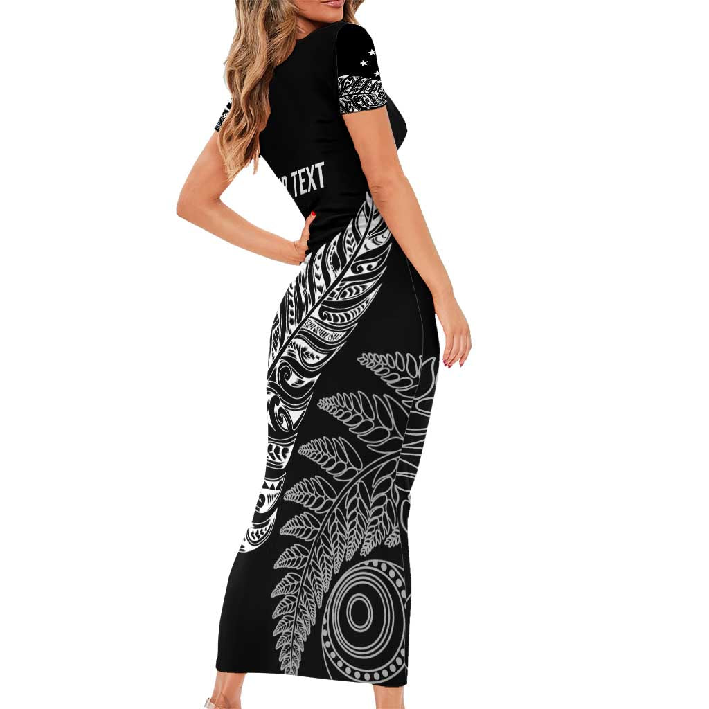 Aotearoa Personalized Lawn Bowls Maori Family Matching Short Sleeve Bodycon Dress and Hawaiian Shirt New Zealand Black Tribal Silver Fern - Polynesian Pride