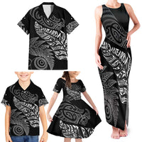 Aotearoa Personalized Lawn Bowls Maori Family Matching Tank Maxi Dress and Hawaiian Shirt New Zealand Black Tribal Silver Fern - Polynesian Pride