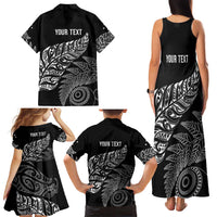 Aotearoa Personalized Lawn Bowls Maori Family Matching Tank Maxi Dress and Hawaiian Shirt New Zealand Black Tribal Silver Fern - Polynesian Pride